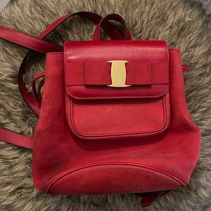 Authentic Salvatore Ferragamo Red Bucket Backpack Mini with COA